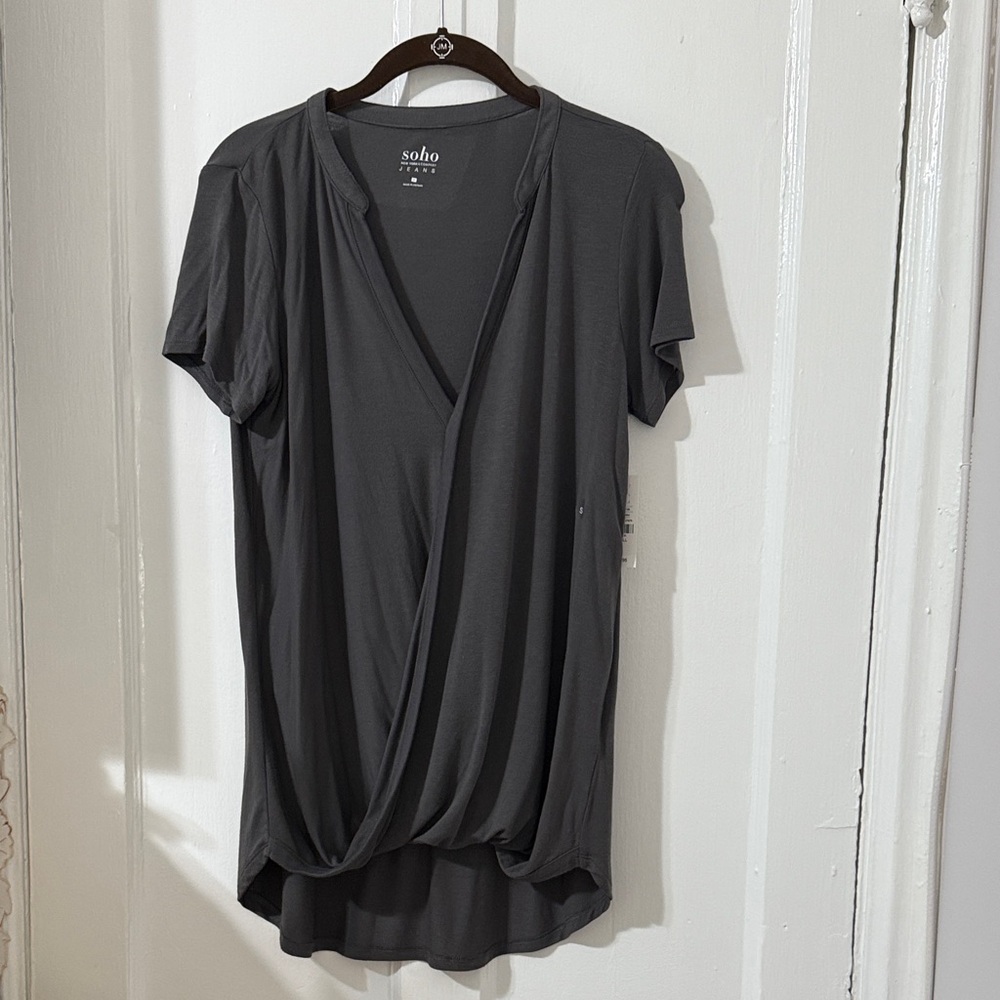 NWT New York & Company Dark Gray Drape Blouse